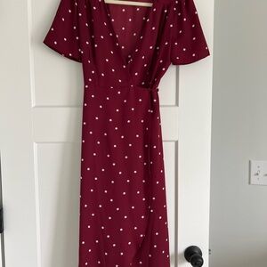 Elegant Burgundy Polka Dot Dress